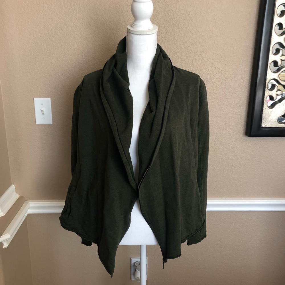 CAbi Dark Green Drape Front/zip up cardigan